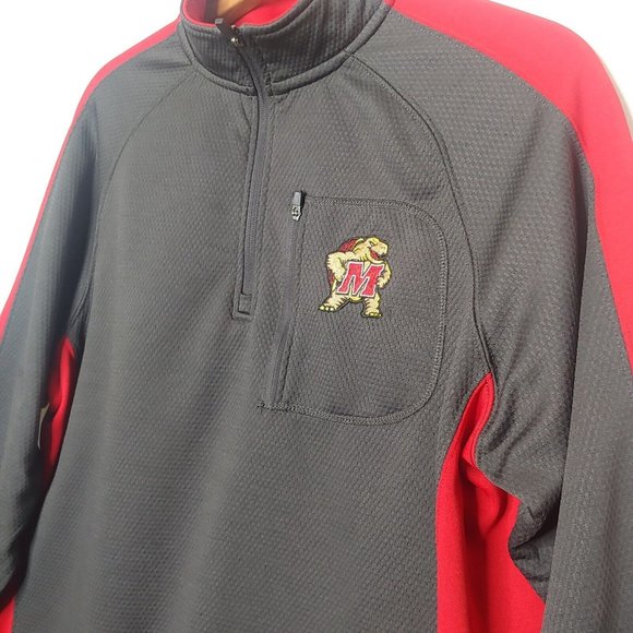 University Of Maryland Terrapins Colosseum Men M Shirt Pullover 1/4 Zip Gray Red - Picture 2 of 8